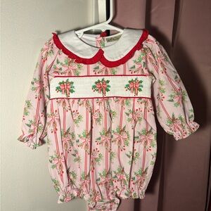 Pink Holiday Bow Smocked Baby Romper
